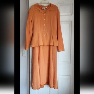 Silk dress and jacket set orange lined size 14 Victoria Holley